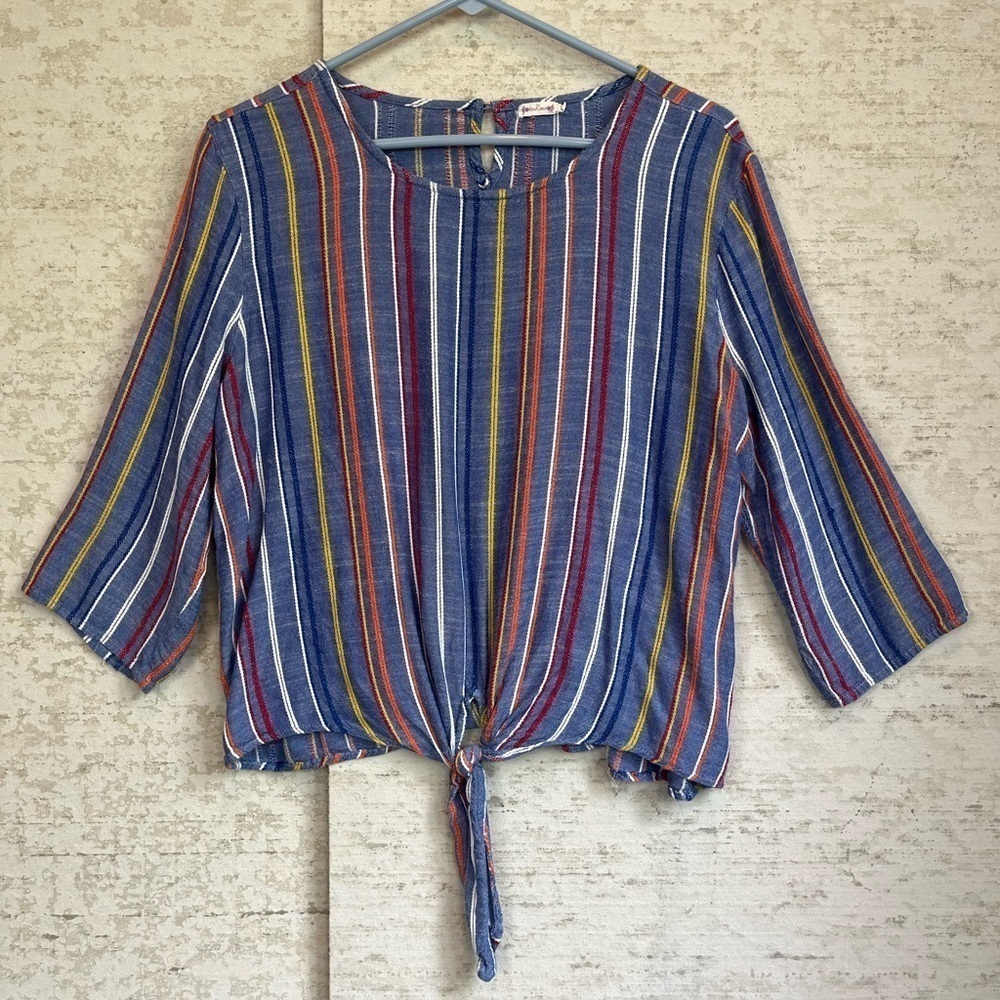 Tea Rose Boho Striped Multicolor Women's Top Sz L